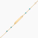 Bracelet Identit&eacute; Emna Or Jaune Turquoise - Bracelets Communion Enfant | Histoire d&rsquo;Or