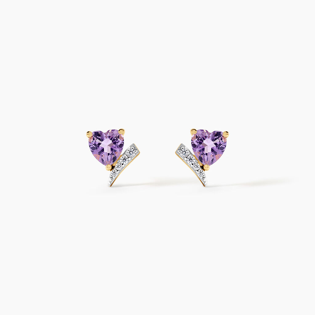 Boucles D'Oreilles Puces Eva Argent Dor&eacute; A L'Or 750/1000 Am&eacute;thyste Oxyde De Zirconium - Clous d'oreilles Femme | Histoire d&rsquo;Or