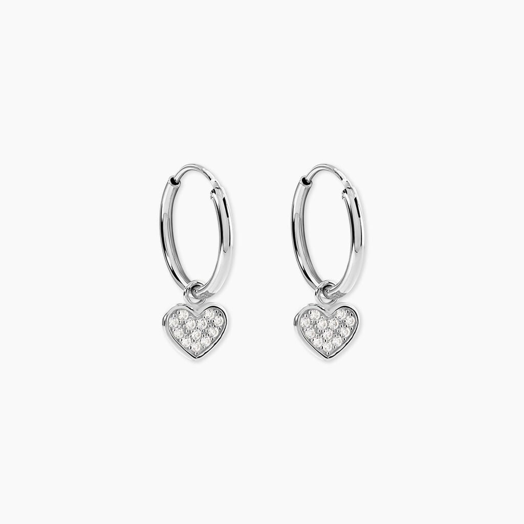 Cr&eacute;oles Petit Coeur Argent Blanc Oxyde De Zirconium - Boucles d'oreilles cr&eacute;oles Femme | Histoire d&rsquo;Or
