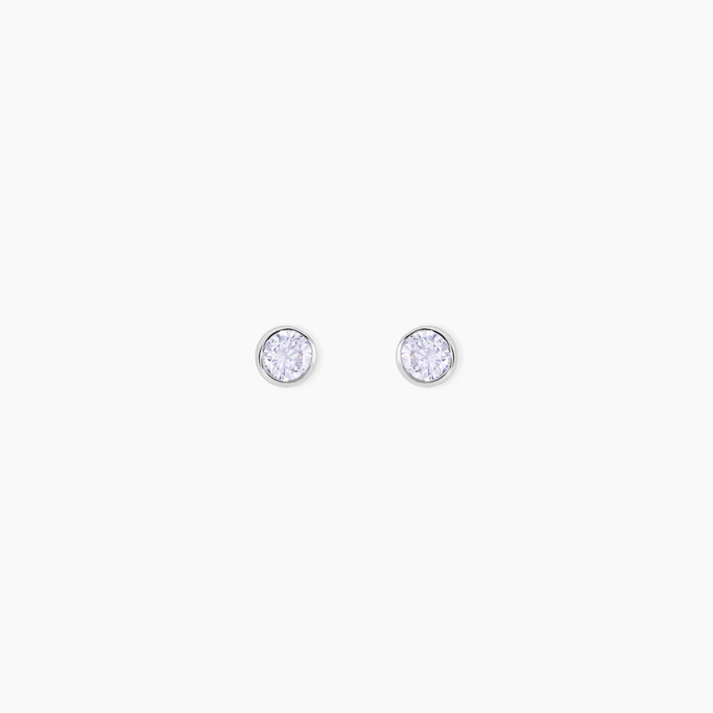 Boucles D'oreilles Puces Elda Serti Clos Or Blanc Oxyde De Zirconium - Clous d'oreilles Femme | Histoire d&rsquo;Or