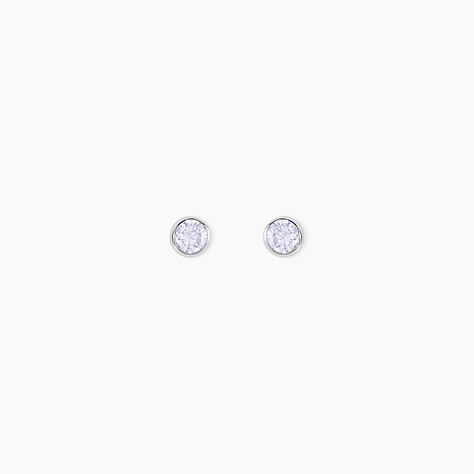 Boucles D'oreilles Puces Elda Serti Clos Or Blanc Oxyde De Zirconium - Clous d'oreilles Femme | Histoire d&rsquo;Or