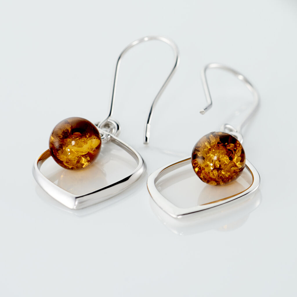 Boucles D'oreilles Pendantes Iva Argent Blanc Ambre - Boucles d'oreilles fantaisie Femme | Histoire d’Or