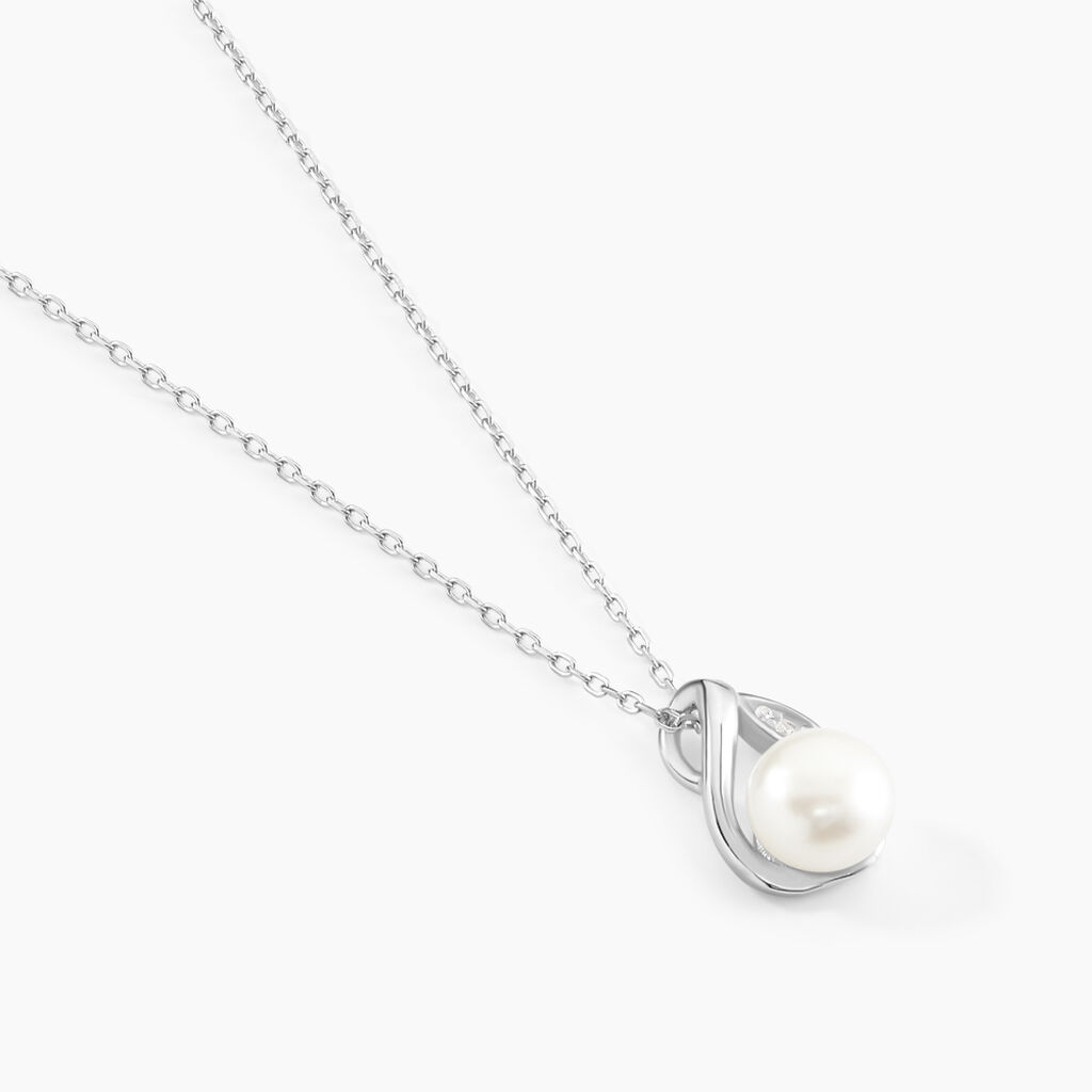 Collier Mesmin Argent Blanc Perle De Culture Et Oxyde De Zirconium - Colliers fantaisie Femme | Histoire d’Or
