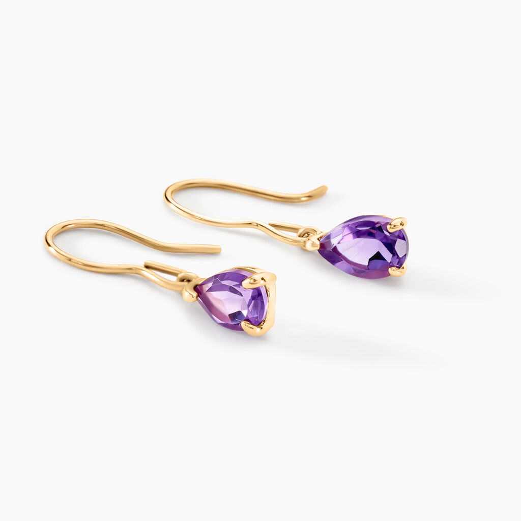 Boucles D'oreilles Pendantes Kalyne Or Jaune Amethyste - Boucles d'oreilles pendantes Femme | Histoire d’Or