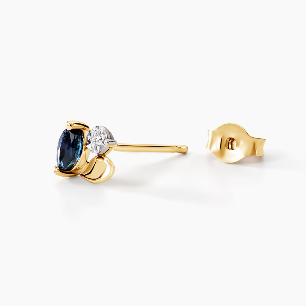 Boucles D'oreilles Puces Tameka Or Bicolore Saphir Diamant - Clous d'oreilles Femme | Histoire d’Or