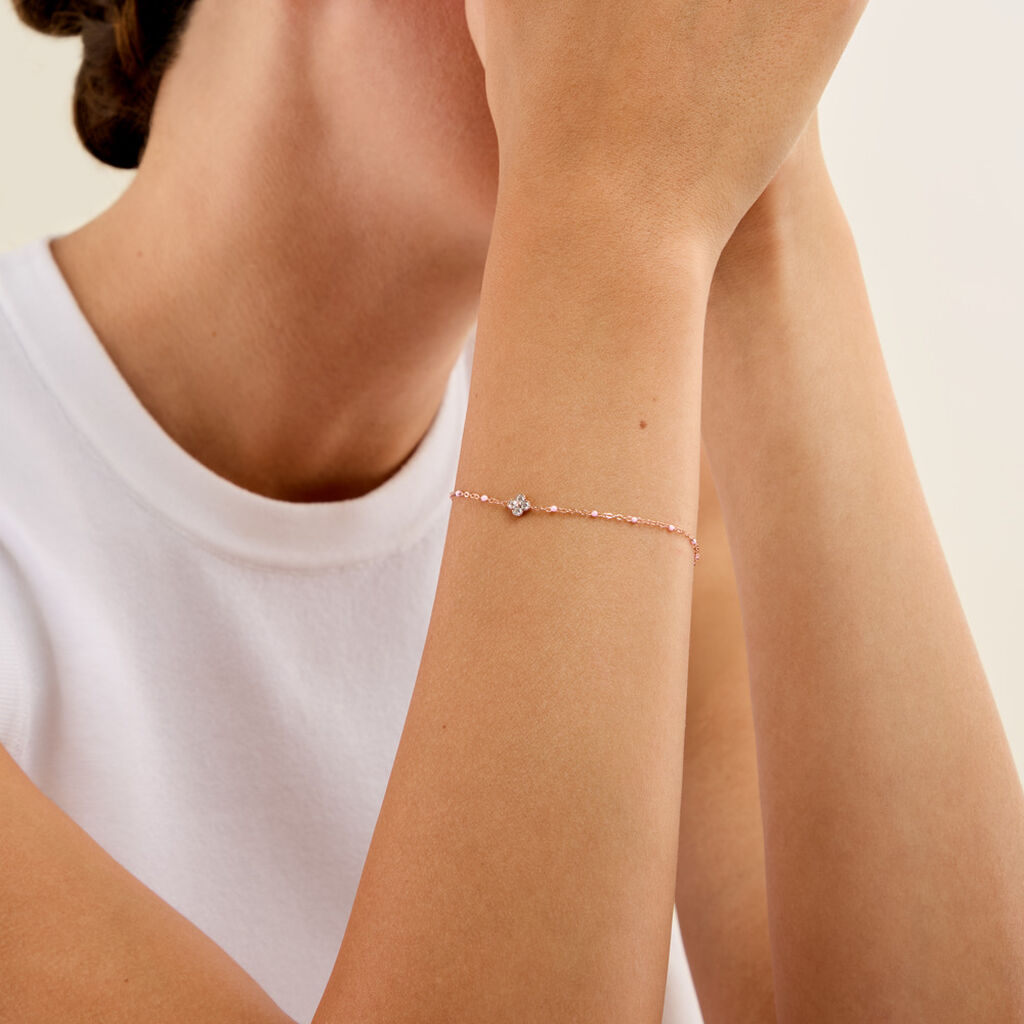 Bracelet Polka Argent Rose Email Rose Oxyde De Zirconium - Bracelets Pierre Femme | Histoire d&rsquo;Or