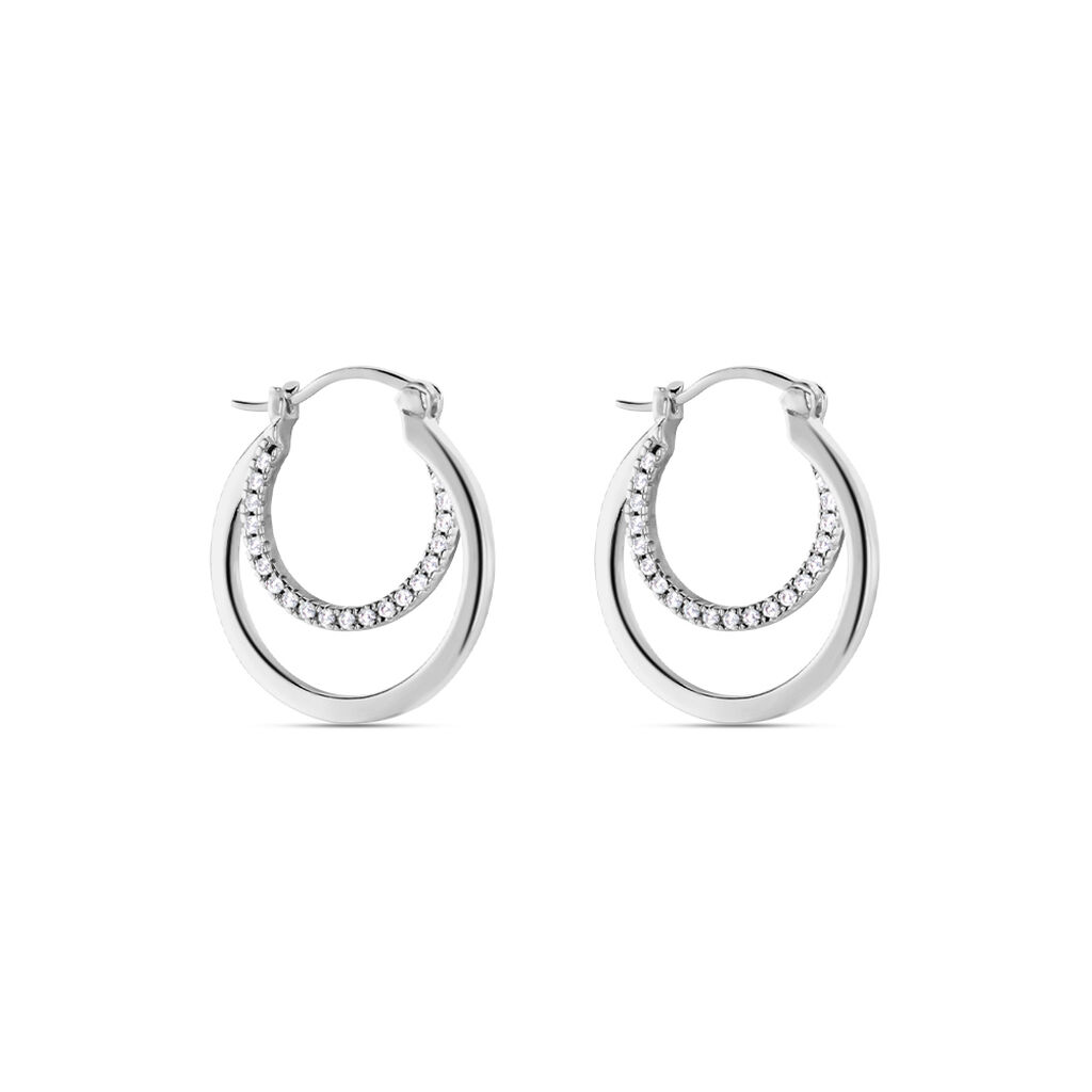 Créoles Argent Blanc Linnette Oxydes De Zirconium - Boucles d'oreilles créoles Femme | Histoire d’Or