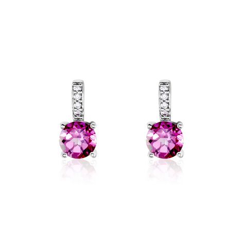 Boucles D'oreilles Puces Noora Or Blanc Topaze Rose Oxyde De Zirconium - Clous d'oreilles Femme | Histoire d’Or