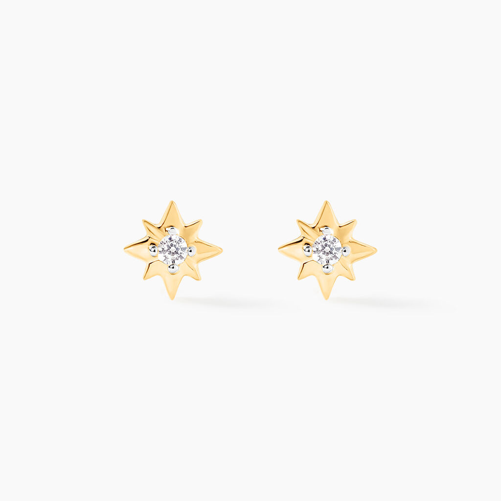 Boucles D'oreilles Puces Astralia Or Jaune Oxyde De Zirconium - Clous d'oreilles Femme | Histoire d&rsquo;Or