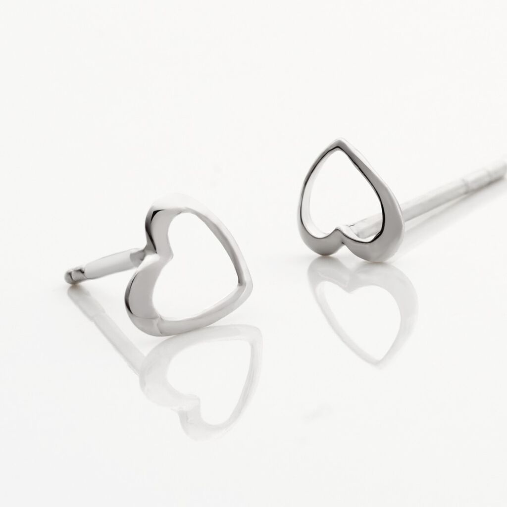 Boucles D'oreilles Puces Anne-maudae Coeurs Or Blanc - Clous d'oreilles Femme | Histoire d’Or