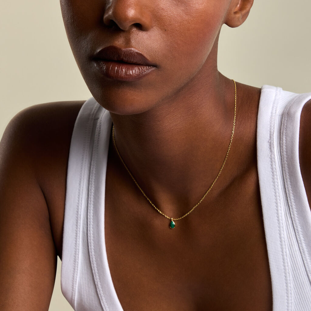 Collier Ondee Argent Dor&eacute; A L'Or 750/1000 Malachite - Colliers Femme | Histoire d&rsquo;Or