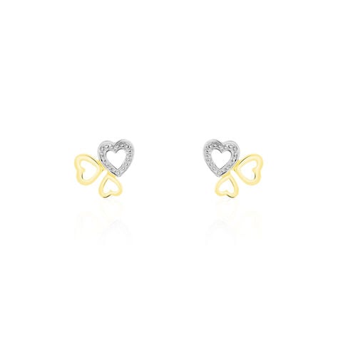 Boucles D'oreilles Puces Anne-maudae Triple Coeurs Or Bicolore - Clous d'oreilles Femme | Histoire d’Or