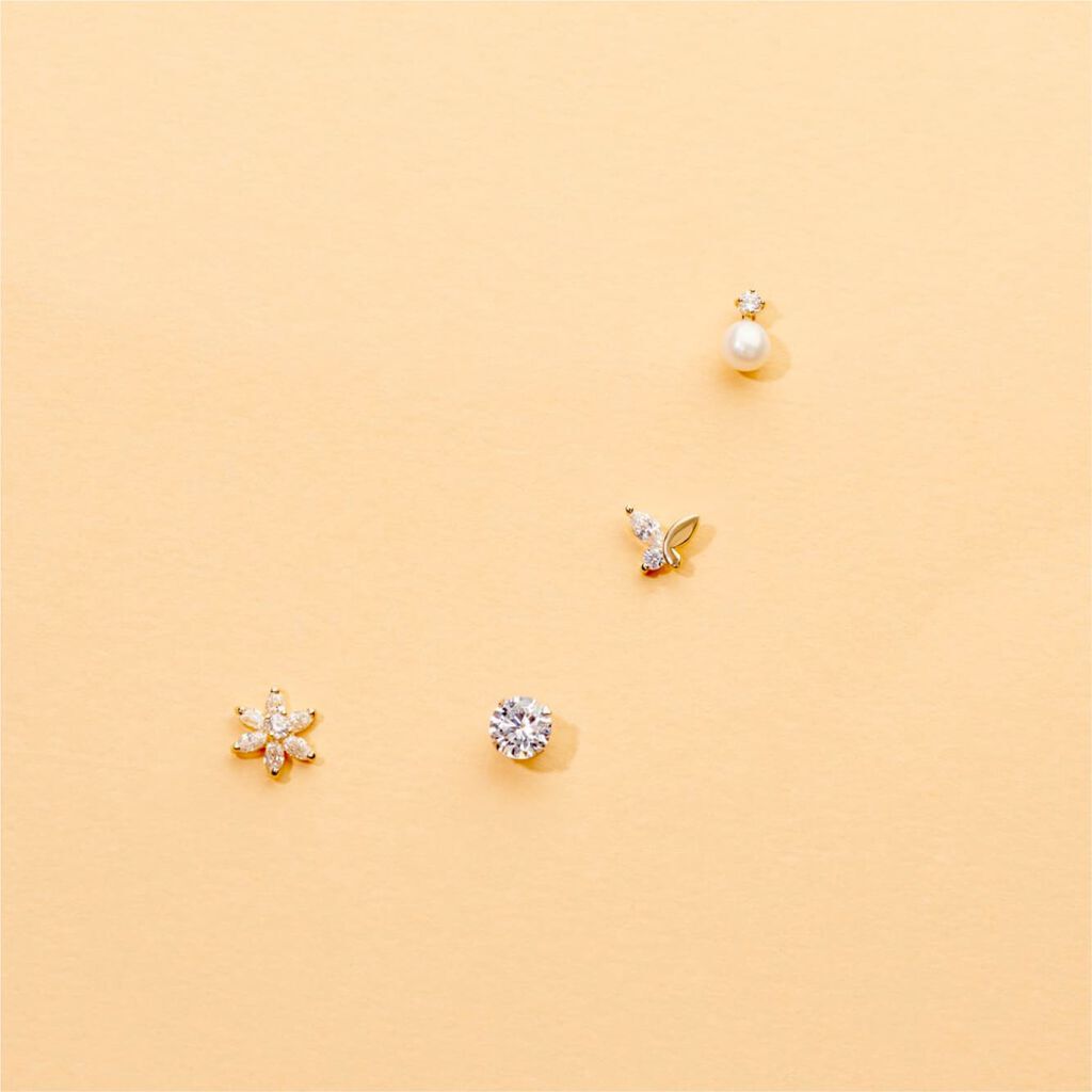Boucles D'oreilles Puces Eddie Or Blanc Oxyde De Zirconium - Clous d'oreilles Femme | Histoire d’Or