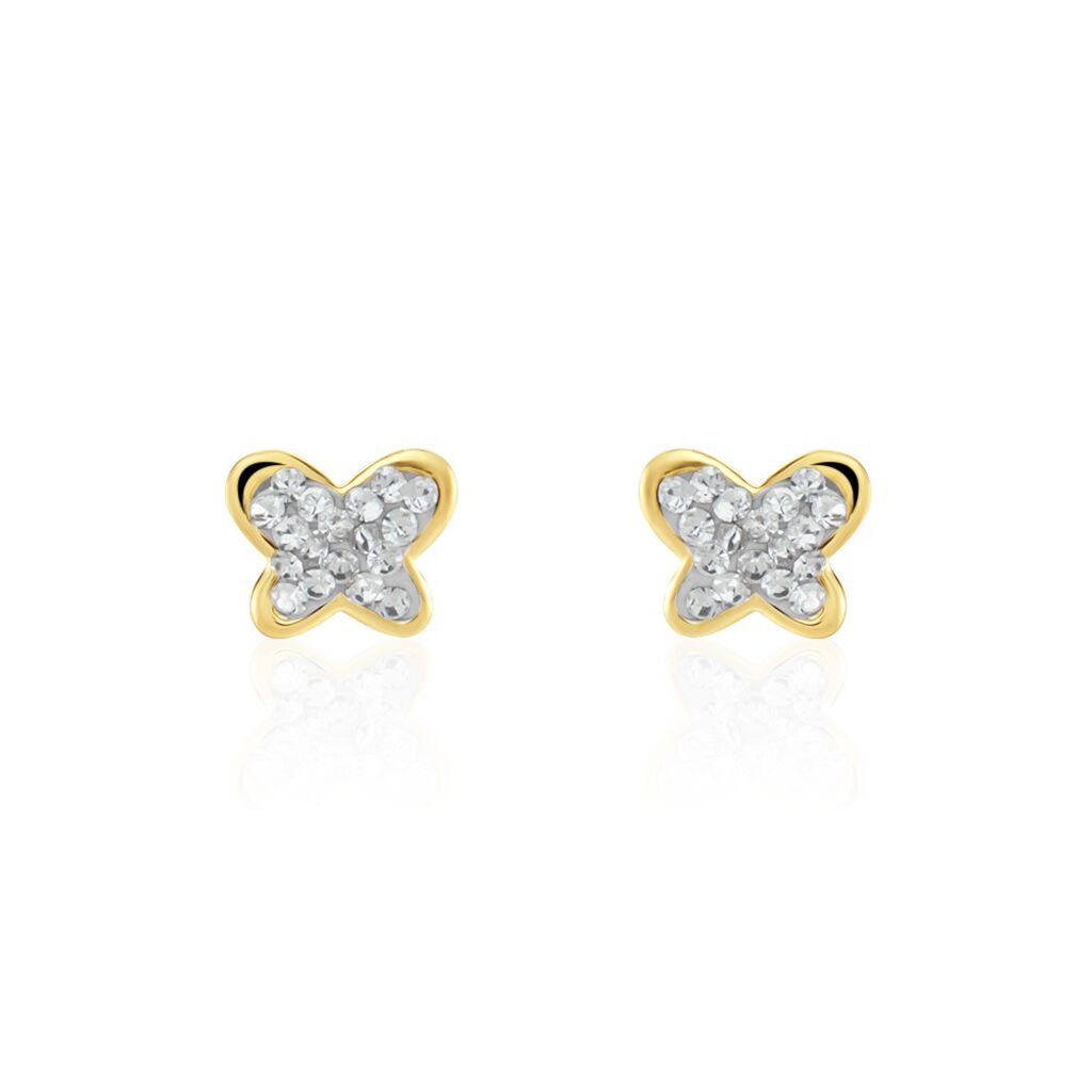 Boucles D'oreilles Puces Or Jaune Cercis Strass - Clous d'oreilles Enfant | Histoire d&rsquo;Or