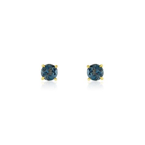 Boucles D'oreilles Puces Elea Or Jaune Topaze Bleu London - Clous d'oreilles Femme | Histoire d’Or