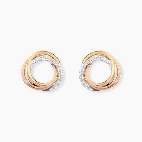 Boucles D'oreilles Puces Amaiur Or Tricolore Oxydes De Zirconium - Clous d'oreilles Femme | Histoire d&rsquo;Or