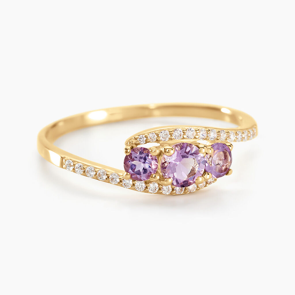 Bague Chloe Or Jaune Amethyste Et Oxyde De Zirconium - Bagues solitaires Femme | Histoire d&rsquo;Or