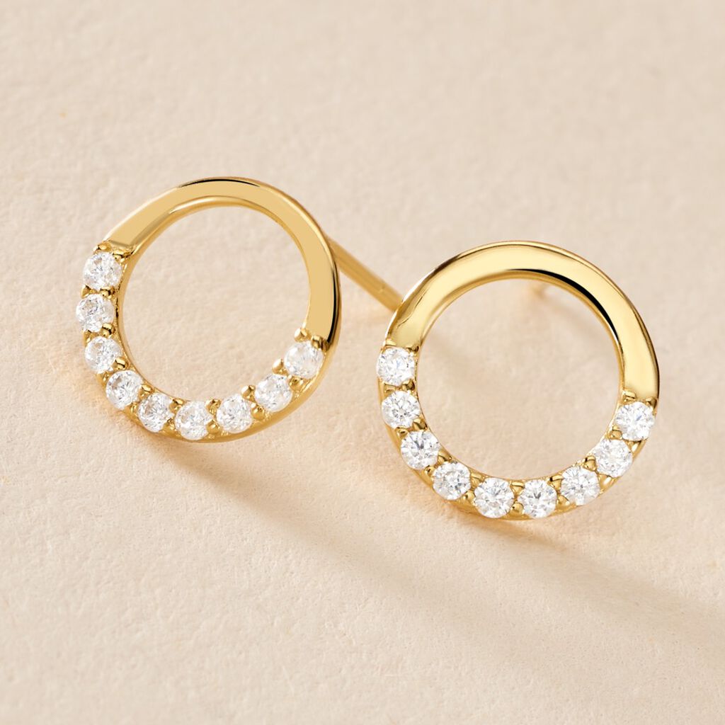 Boucles D'oreilles Puces Rimya Or Jaune Oxyde De Zirconium - Clous d'oreilles Femme | Histoire d&rsquo;Or