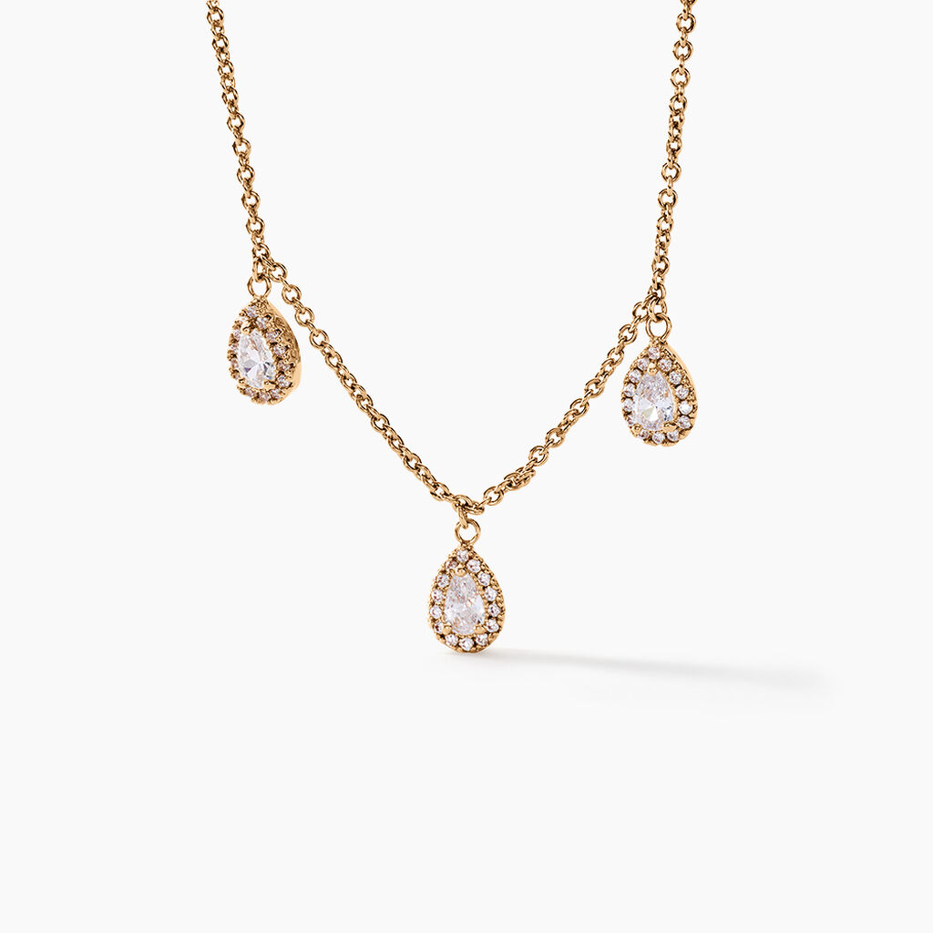 Collier Shiny Drops Plaqu&eacute; Or Dor&eacute; Oxyde De Zirconium - Colliers Femme | Histoire d&rsquo;Or