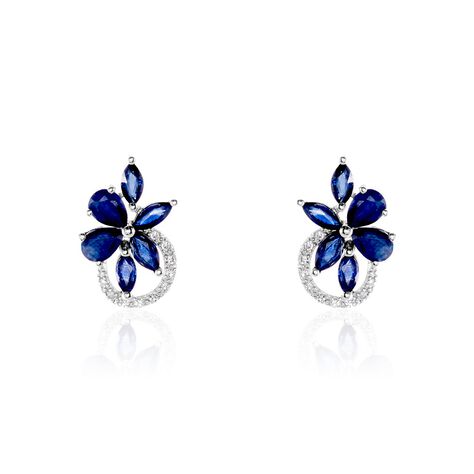 Boucles D'oreilles Puces Bouquet Or Blanc Saphir Et Diamant - Clous d'oreilles Femme | Histoire d&rsquo;Or