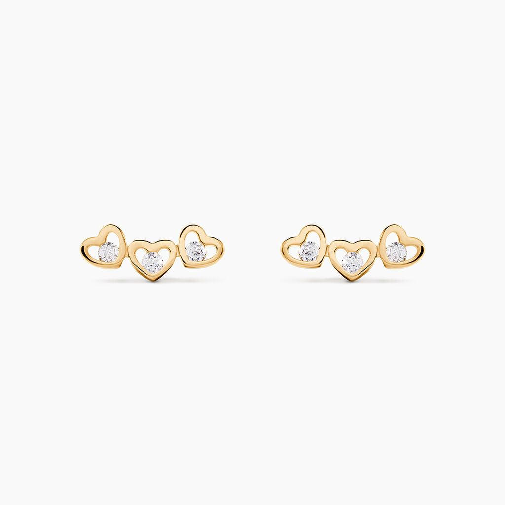 Boucles D'oreilles Puces Daria Coeur Triple Or Jaune Oxyde - Clous d'oreilles Femme | Histoire d&rsquo;Or