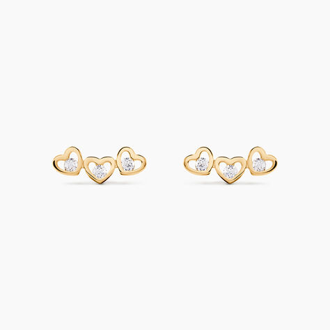Boucles D'oreilles Puces Daria Coeur Triple Or Jaune Oxyde - Clous d'oreilles Femme | Histoire d&rsquo;Or