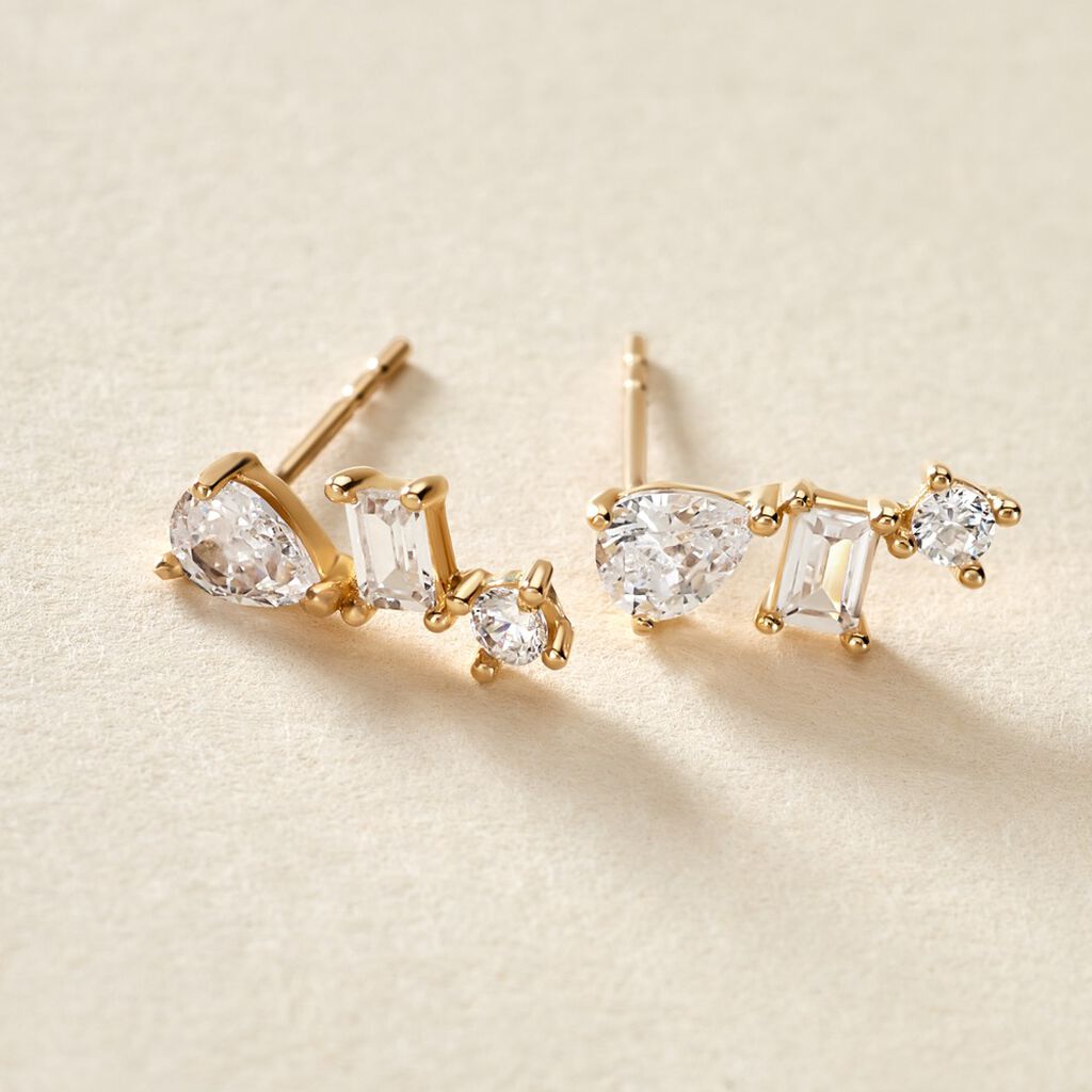 Boucles D'oreilles Puces Osip Or Jaune Oxyde De Zirconium - Clous d'oreilles Femme | Histoire d’Or