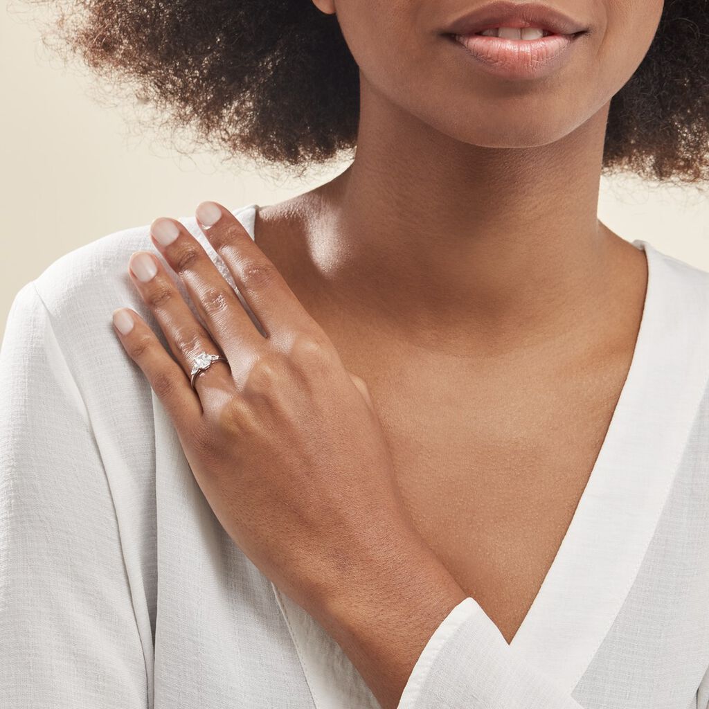 Bague Saelle Or Blanc Oxyde De Zirconium - Bagues solitaires Femme | Histoire d’Or