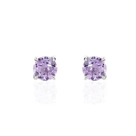 Boucles D'oreilles Puces Elea Serti Griffes 3 Or Blanc Amethyste - Clous d'oreilles Femme | Histoire d’Or