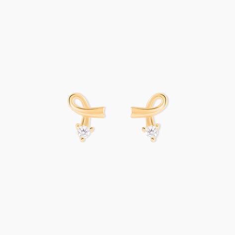 Boucles D'oreilles Puces Alvina Ruban Or Jaune Oxyde De Zirconium - Clous d'oreilles Femme | Histoire d’Or