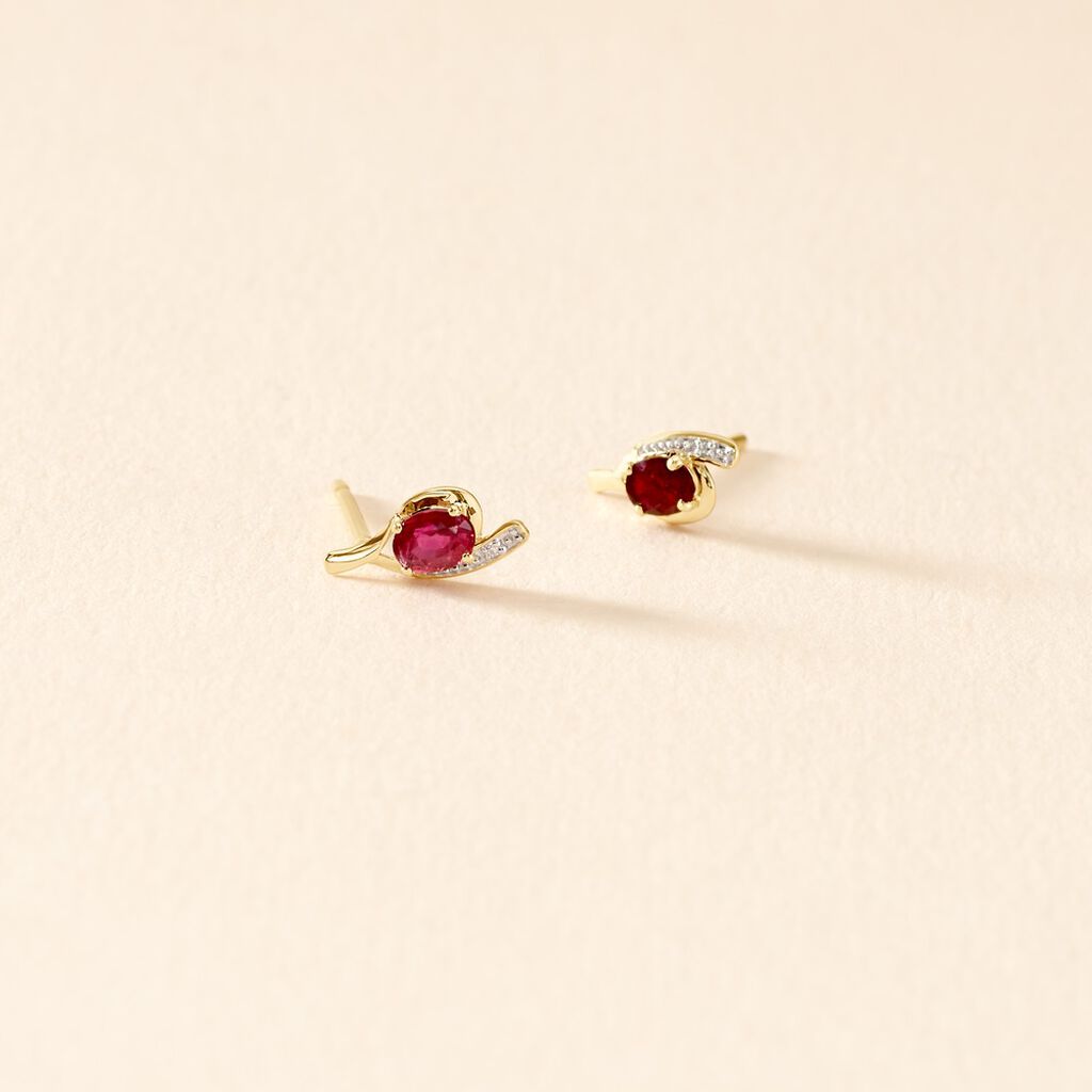 Bijoux D'oreilles Emotion Or Jaune Rubis Diamant - Clous d'oreilles Femme | Histoire d’Or