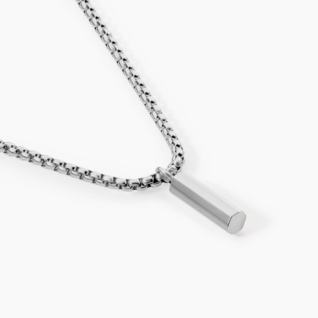 Collier Glacen Acier Blanc - Bijoux sans pierre Homme | Histoire d&rsquo;Or