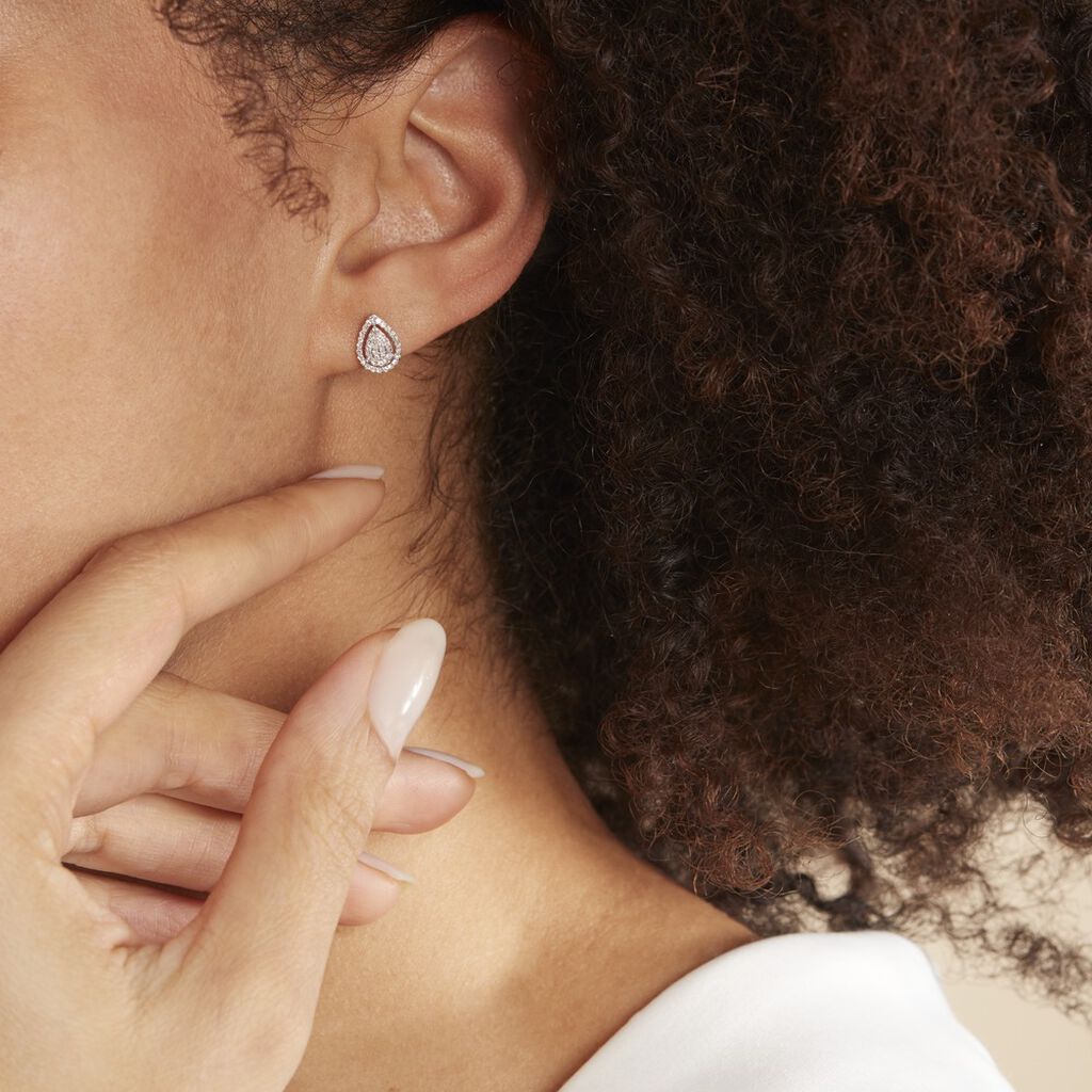 Boucles D'oreilles Puces Izia Or Blanc Diamant - Clous d'oreilles Femme | Histoire d’Or