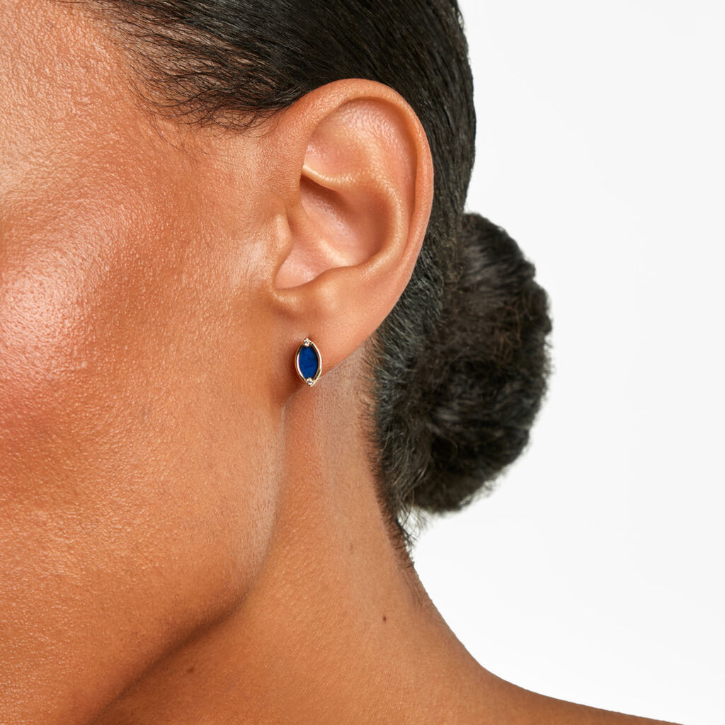 Boucles D'Oreilles Puces Lucky Gems Or Jaune Lapis Lazuli Oxyde De Zirconium - Clous d'oreilles Femme | Histoire d&rsquo;Or