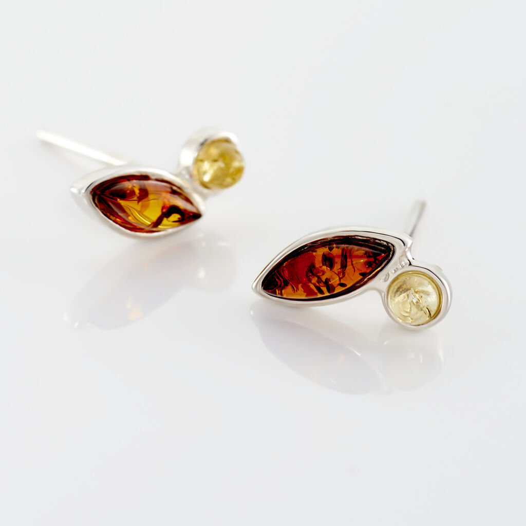 Boucles D'oreilles Puces Sylvaincine Argent Blanc Ambre - Boucles d'oreilles fantaisie Femme | Histoire d’Or