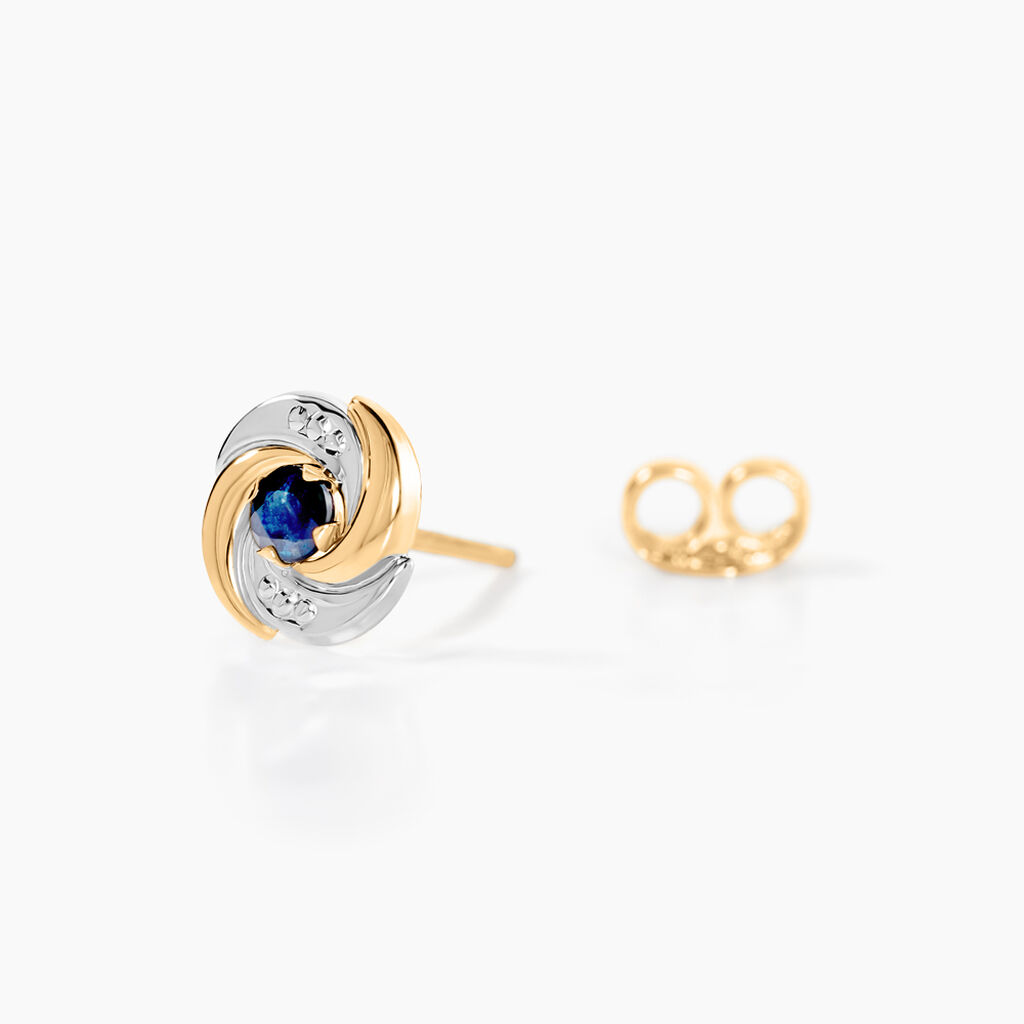 Boucles D'oreilles Puces Potentille Or Jaune Saphir - Clous d'oreilles Femme | Histoire d&rsquo;Or