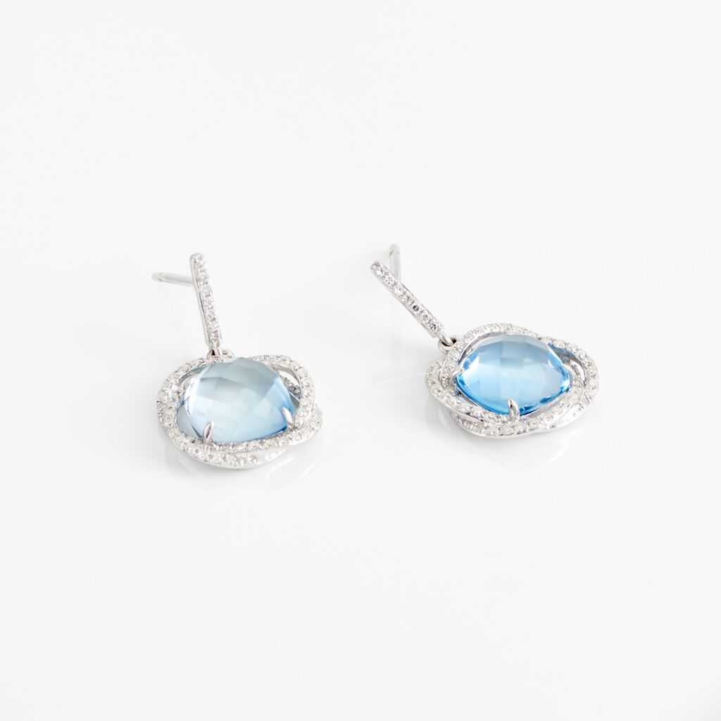 Boucles D'oreilles Puces Marie-jacqueline Or Blanc Topaze Et Diamant - Boucles d'oreilles pendantes Femme | Histoire d’Or