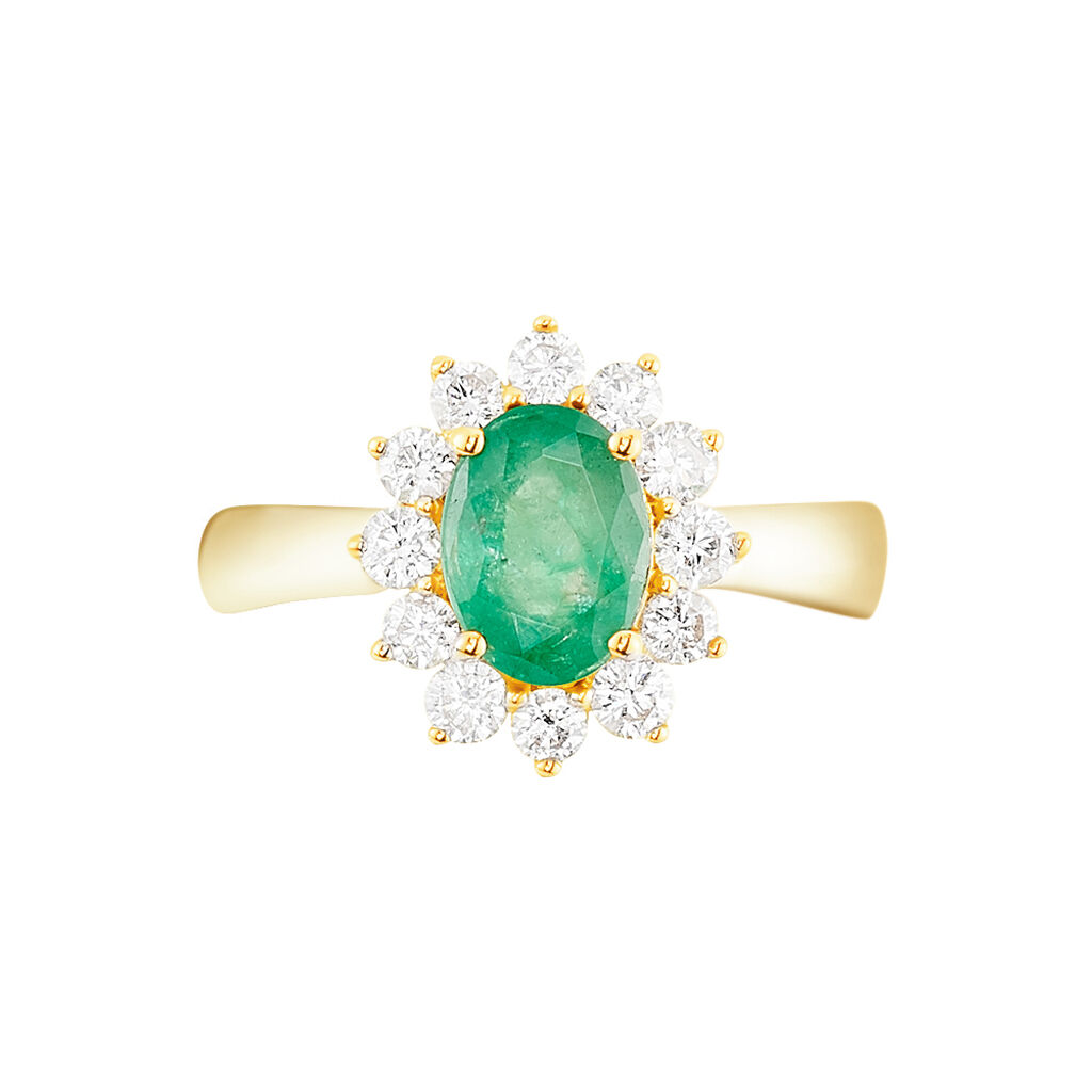 Bague Or Jaune Emeraude Diamants - Bagues solitaires Femme | Histoire d’Or