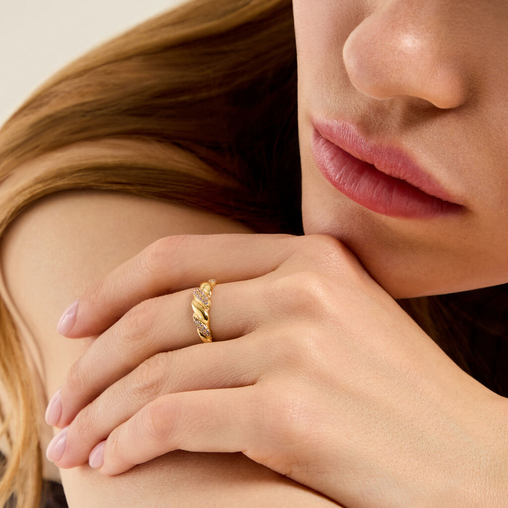 Bague Andriy Argent Dor&eacute; A L'Or 750/1000 Oxyde De Zirconium - Bagues avec pierre Femme | Histoire d&rsquo;Or