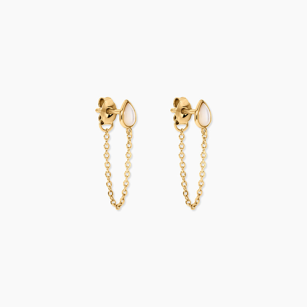 Boucles D'Oreilles Pendantes Ondee Argent Dor&eacute; A L'Or 750/1000 Nacre - Boucles d'oreilles pendantes Femme | Histoire d&rsquo;Or