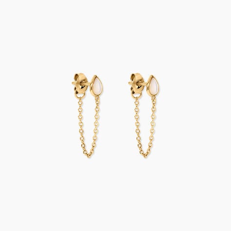 Boucles D'Oreilles Pendantes Ondee Argent Dor&eacute; A L'Or 750/1000 Nacre - Boucles d'oreilles pendantes Femme | Histoire d&rsquo;Or