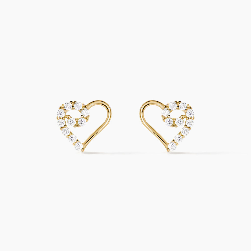Boucles D'oreilles Puces Elsy C&oelig;ur Or Jaune Oxyde De Zirconium - Clous d'oreilles Femme | Histoire d&rsquo;Or