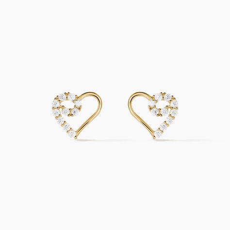 Boucles D'oreilles Puces Elsy C&oelig;ur Or Jaune Oxyde De Zirconium - Clous d'oreilles Femme | Histoire d&rsquo;Or