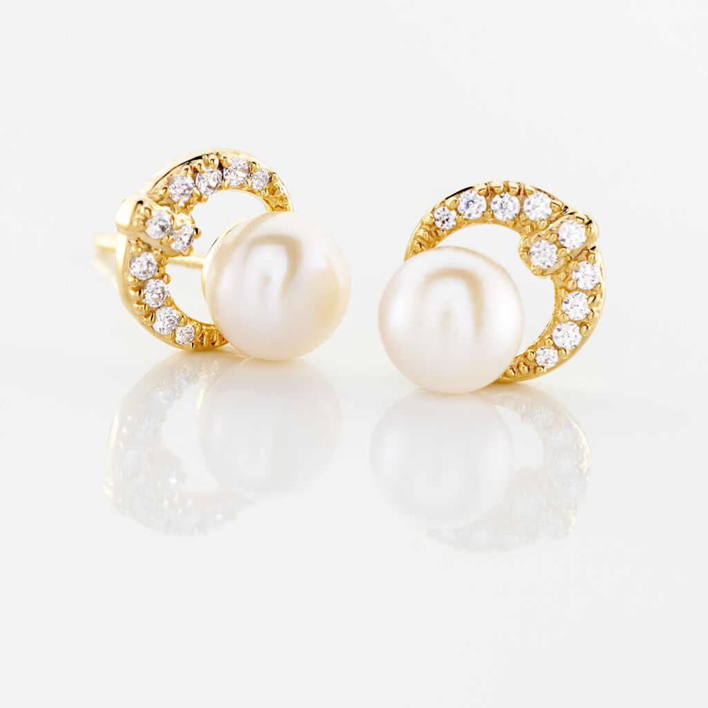 Boucles D'oreilles Puces Aloys Or Jaune Perle De Culture - Clous d'oreilles Femme | Histoire d’Or