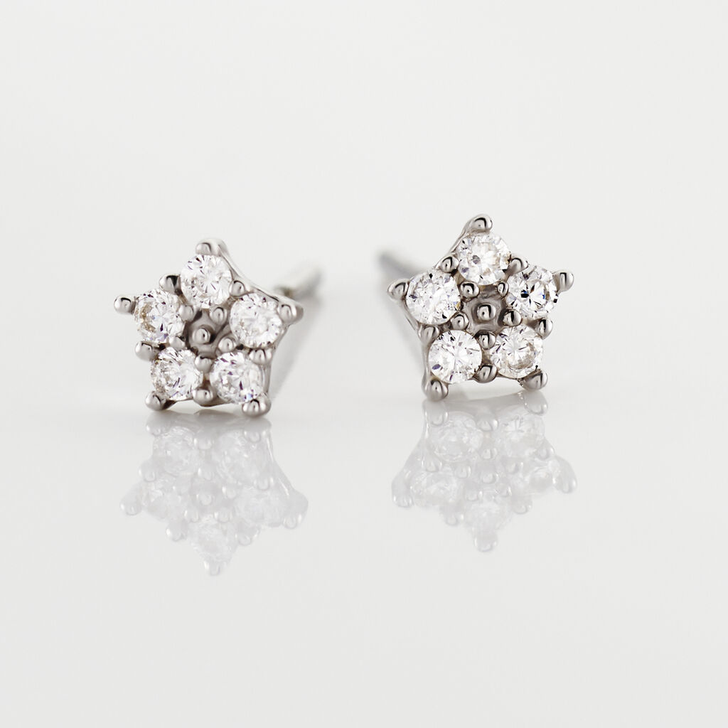 Boucles D'oreilles Puces Elais Etoile Or Blanc Oxyde De Zirconium - Clous d'oreilles Femme | Histoire d’Or