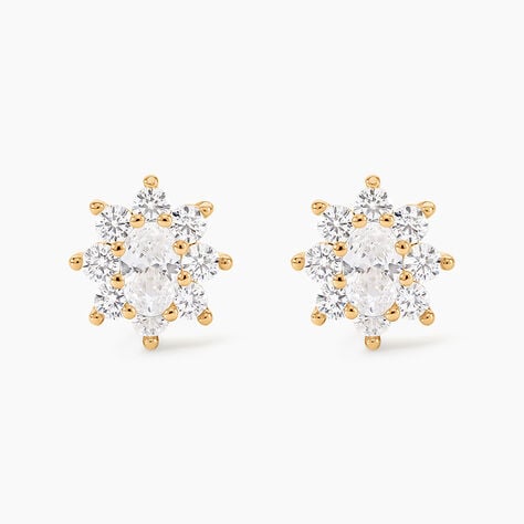 Boucles D'oreilles Puces Lisea Plaqu&eacute; Or Oxydes De Zirconium - Boucles d'oreilles fantaisie Femme | Histoire d&rsquo;Or