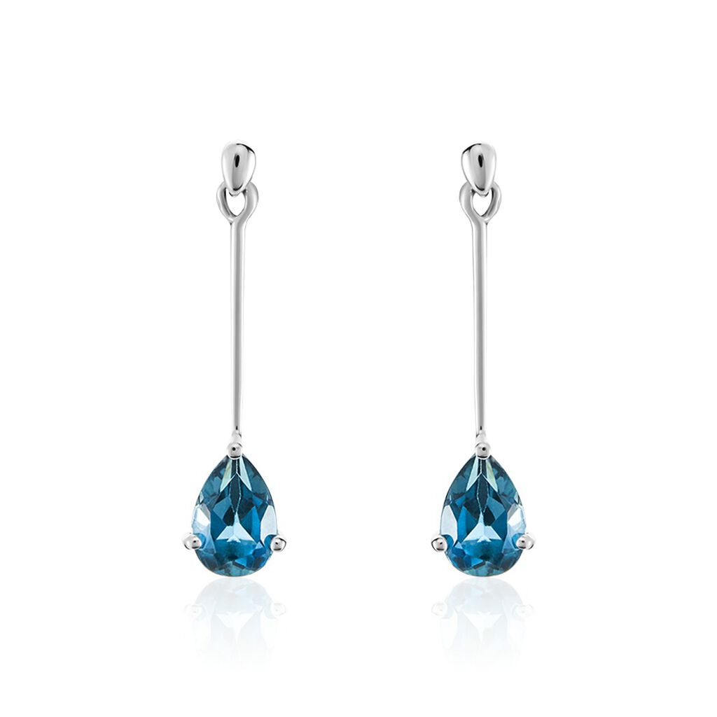 Boucles D'oreilles Pendantes Lemmy Or Blanc Topaze Bleu London - Clous d'oreilles Femme | Histoire d’Or