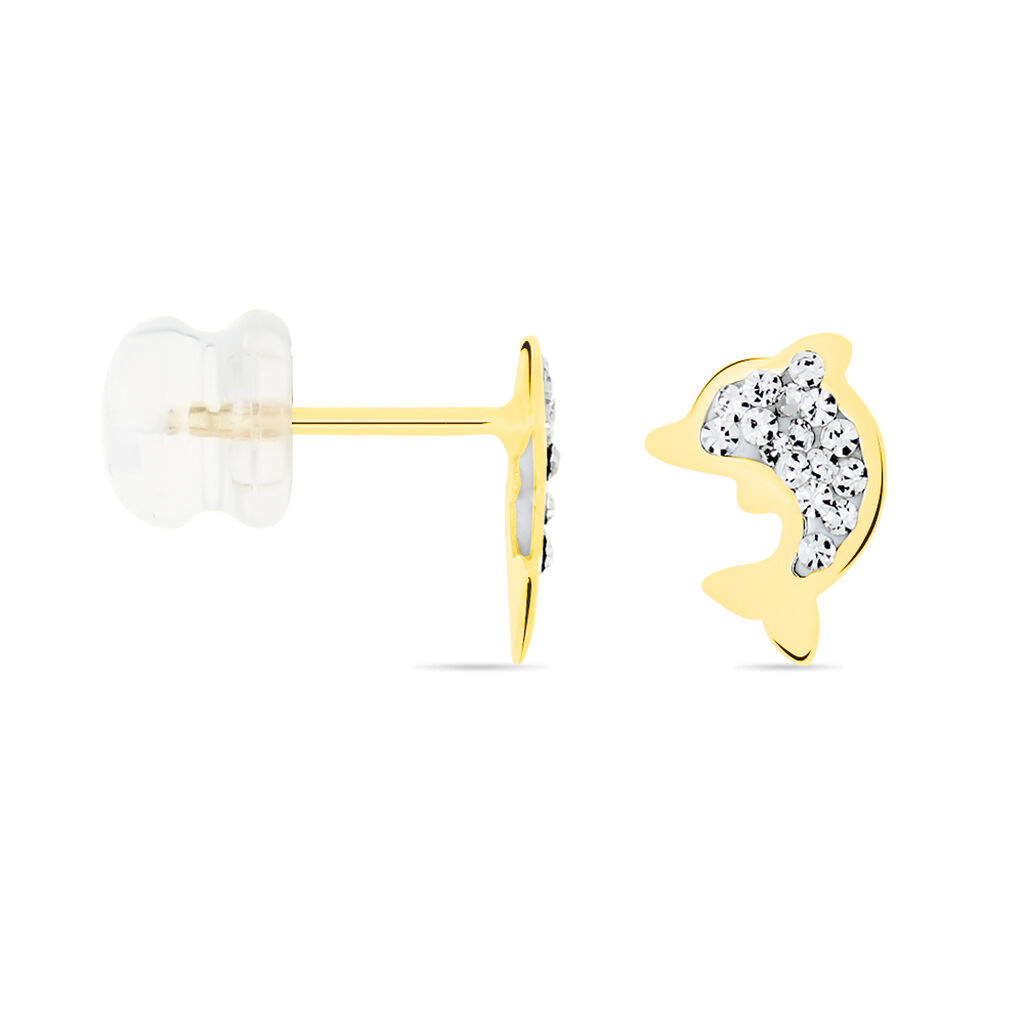 Boucles D'oreilles Puces Eleanor Dauphin 0 Or Jaune Strass - Clous d'oreilles Femme | Histoire d’Or