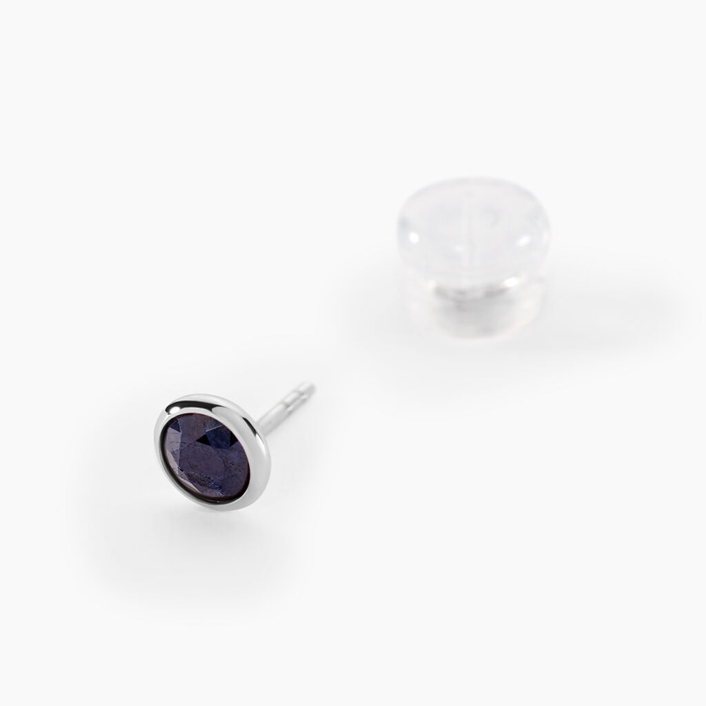 Boucles D'oreilles Puces Edy Serti Clos Or Blanc Saphir - Clous d'oreilles Femme | Histoire d’Or
