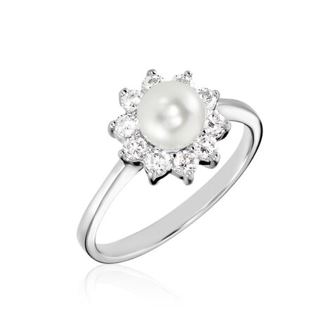 Bague Argent Blanc Cheri Perle De Culture Oxydes De Zirconium - Bagues avec pierre Femme | Histoire d’Or